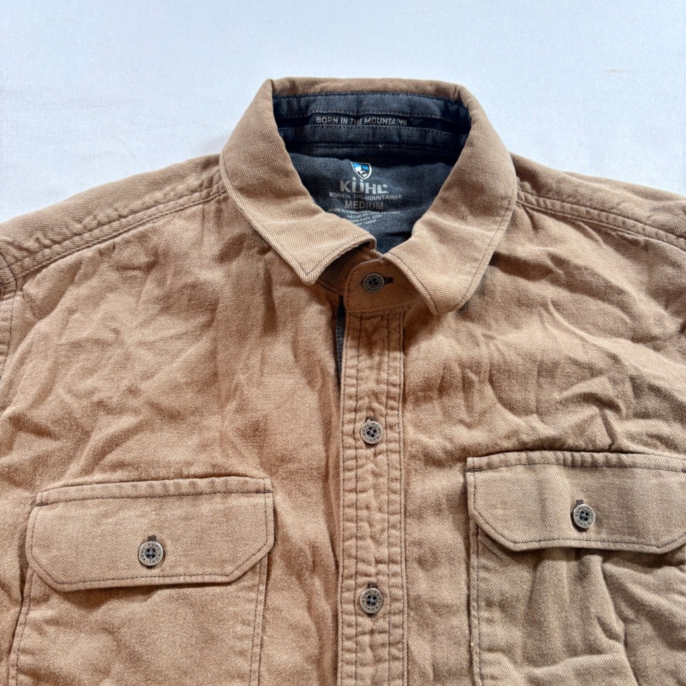 Kuhl Button Down Shirt Men Medium Brown Long Sleeve Cotton Tencel Outdoor Hiking